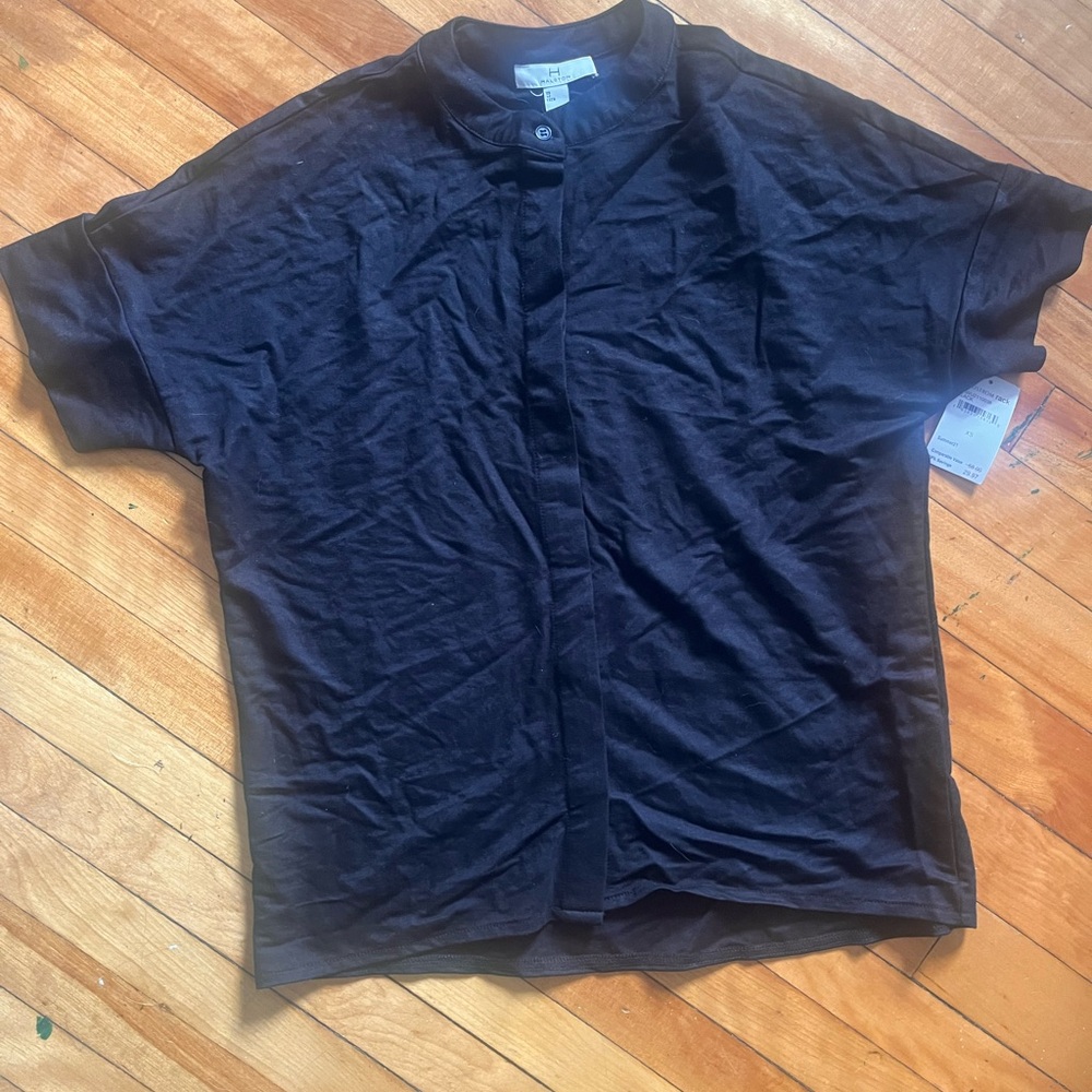 Halston Heritage Black Casual Button Down Shirt NWT